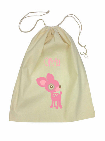 Calico Drawstring Bag - Pink Deer