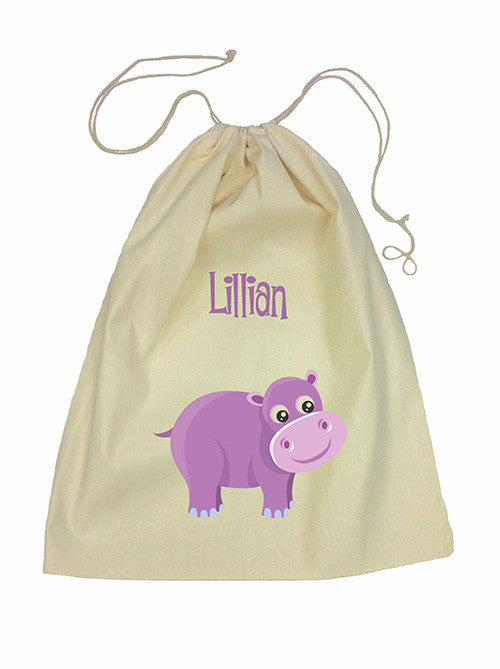 Calico Drawstring Bag - Purple Hippo