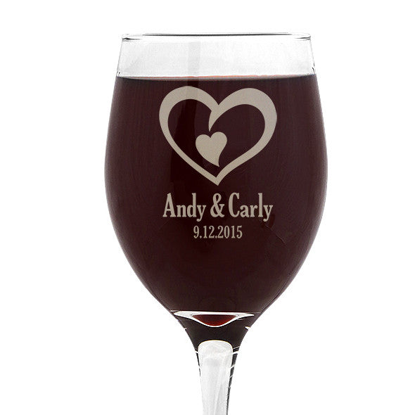Double Heart Design Wine 410ml Glass