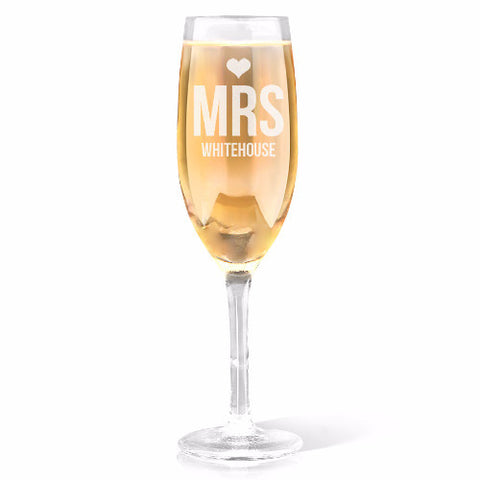 Mrs Heart Design Champagne Glass