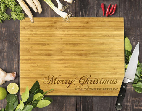 Merry Christmas Bamboo Cutting Board 8x11"