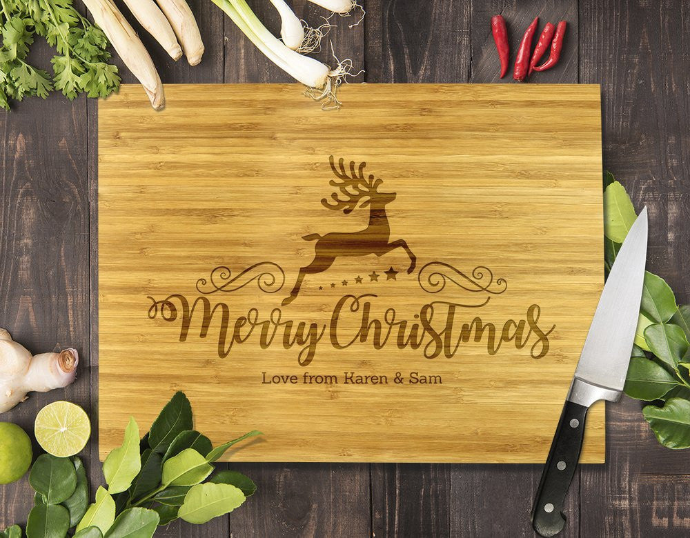 Reindeer Christmas Bamboo Cutting Board 8x11"