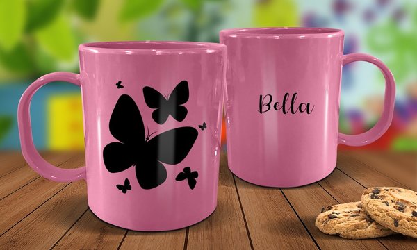 Butterflies Plastic Mug - Pink