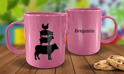 Farm Animals Plastic Mug - Pink