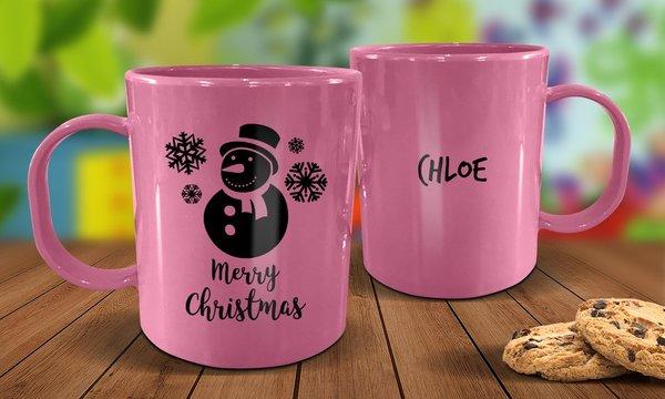 Snowman Plastic Christmas Mug - Pink