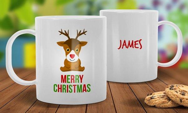Cute Reindeer White Plastic Christmas Mug