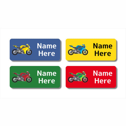 Motorbike Rectangle Name Labels 32pk
