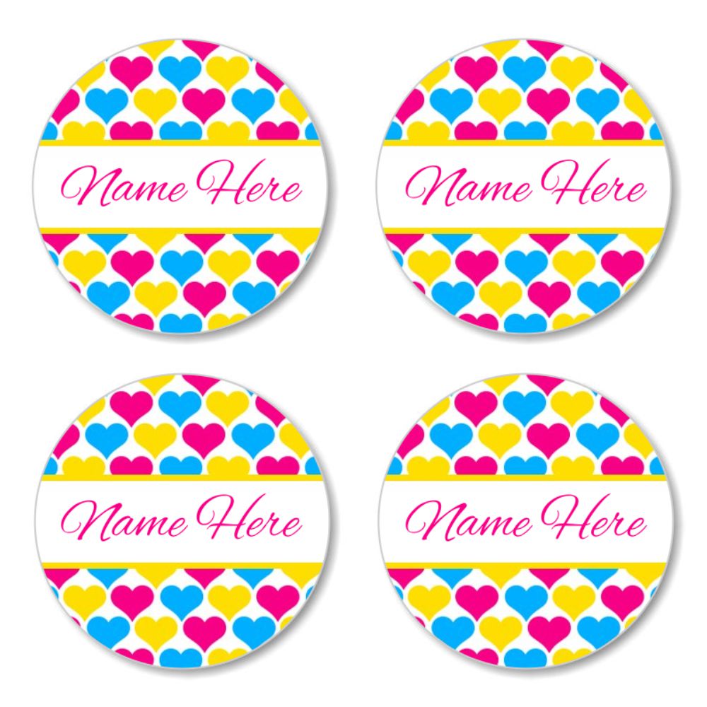 Hearts Round Name Labels 30pk