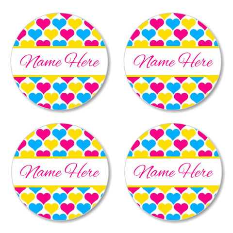 Hearts Round Name Labels 30pk