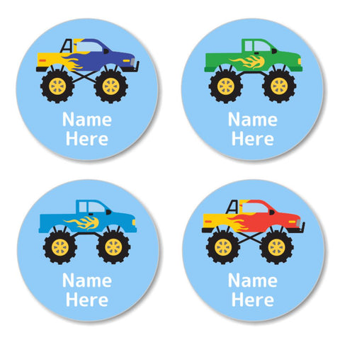 Monster Truck Round Name Labels 30pk