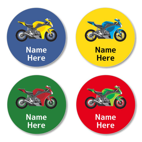 Motorbike Round Name Labels 30pk