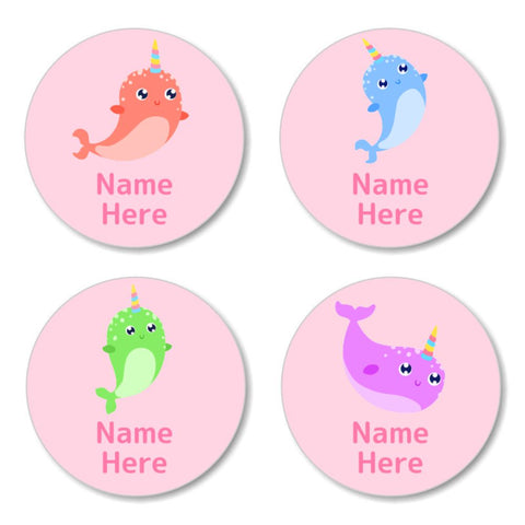 Narwhal Round Name Labels 30pk