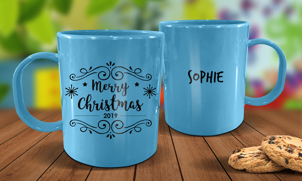 Merry Christmas Plastic Christmas Mug - Blue