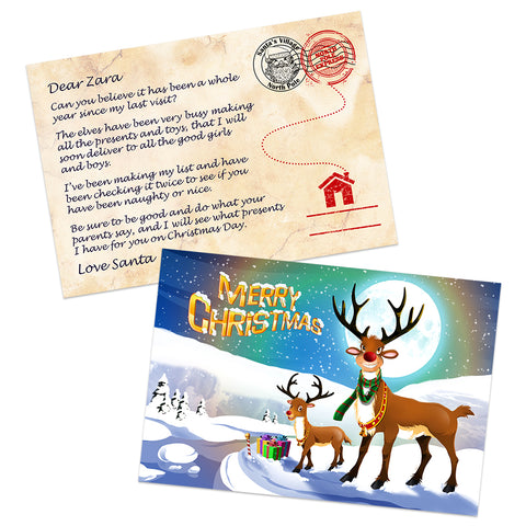 Reindeer in Snow Santa Postcard